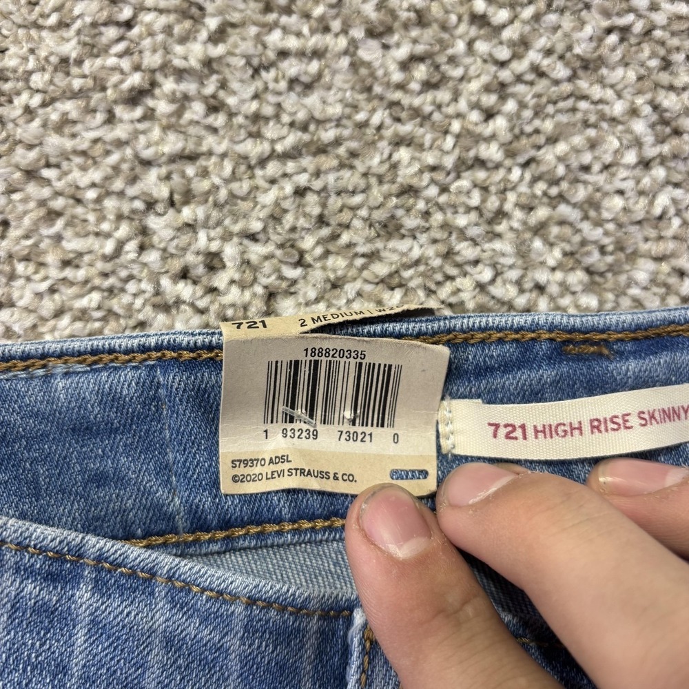 Levis 721 High Rise Skinny Jeans Womens 2 Medium Blue Pinstripe W26 L30 Denim - Picture 11 of 15